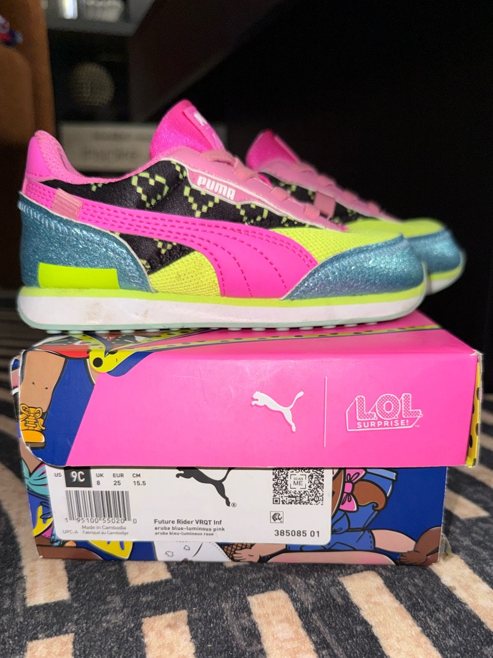 LOL SURPRISE Puma Kids Pink, Lime & Metallic Blue Future Rider Sneakers